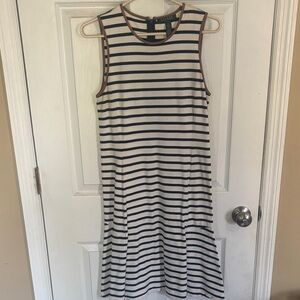 Ralph Lauren Navy & White Striped Sleeveless Midi Dress